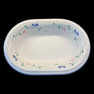 Allegro Stoneware Oval Vegetable Bowl Hearthside Blue Rimmed Floral